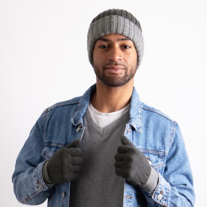 totes toasties® Mens Chunky Knitted Hat & Gloves Gift Set Charcoal